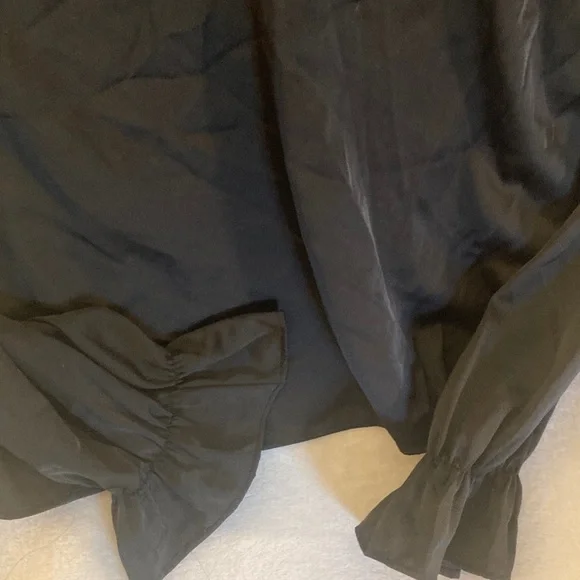 halter top long sleeve cold shoulder sequin neckline ruffled collared blouse - Picture 5 of 6